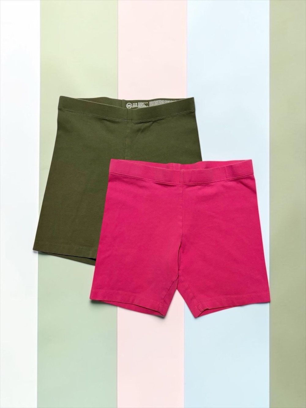 Wonder Nation Girls Medium (7–8) Stretch Knit Shorts Set Bright Pink & Olive